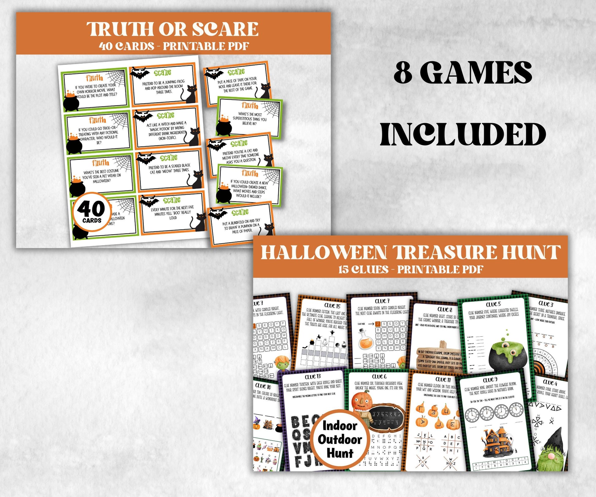 Halloween Games Bundle, Family Feud, Truth Or Scare, 5 Second Game, Scavenger Hunt, Charades, Taboo, Printable Halloween Party Activities-Halloween Printables -TheHustlingCatLady-Party Games