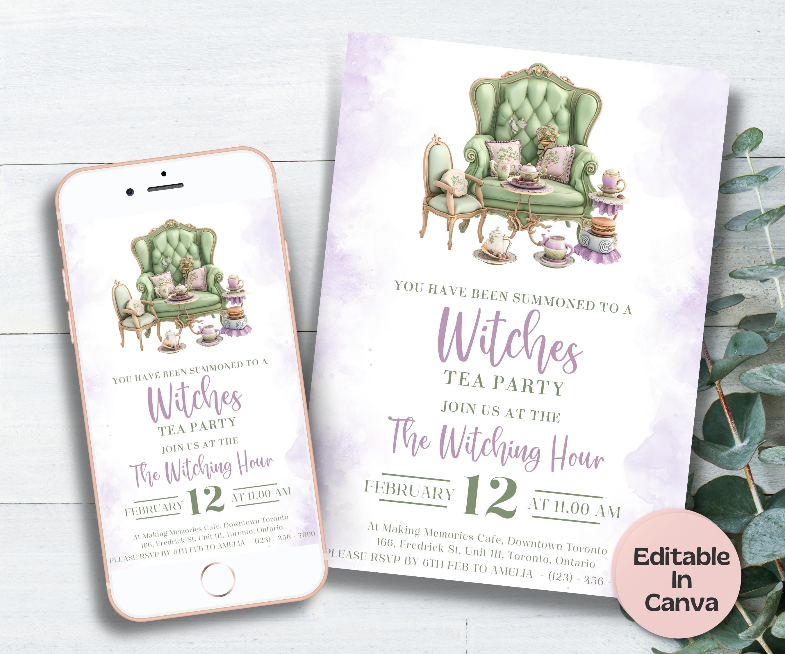 Halloween Bridal Shower, Witch Tea Party Template, Editable Halloween Tea Party Invite, Halloween Card Printable, Gothic Brunch Invite, Girl-New Listings -TheHustlingCatLady-Templates