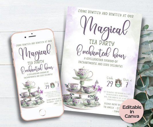 Editable Halloween Tea Party Invite, Halloween Bridal Shower, Witch Tea Party Template, Halloween Card Printable, Gothic Brunch Invite, Girl-New Listings -TheHustlingCatLady-Templates