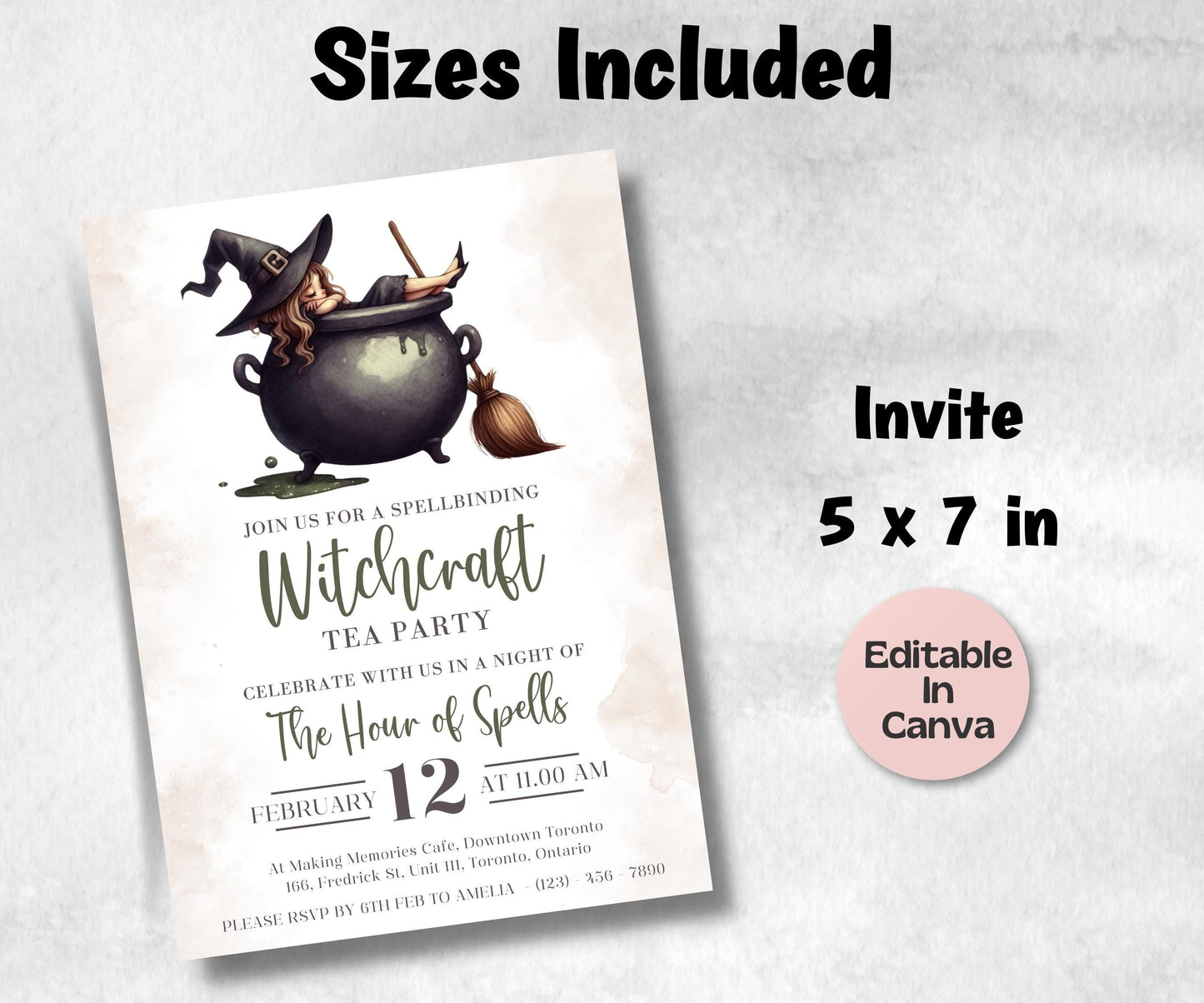 Halloween Invitation Printable, Witch Tea Party Template, Halloween Bridal Shower, Editable Halloween Tea Party Invite, Gothic Brunch Invite-New Listings -TheHustlingCatLady-Templates