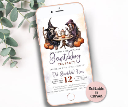 Gothic Brunch Invite, Witch Tea Party Template, Halloween Bridal Shower, Editable Halloween Tea Party Invite, Halloween Card Printable, Girl-New Listings -TheHustlingCatLady-Templates