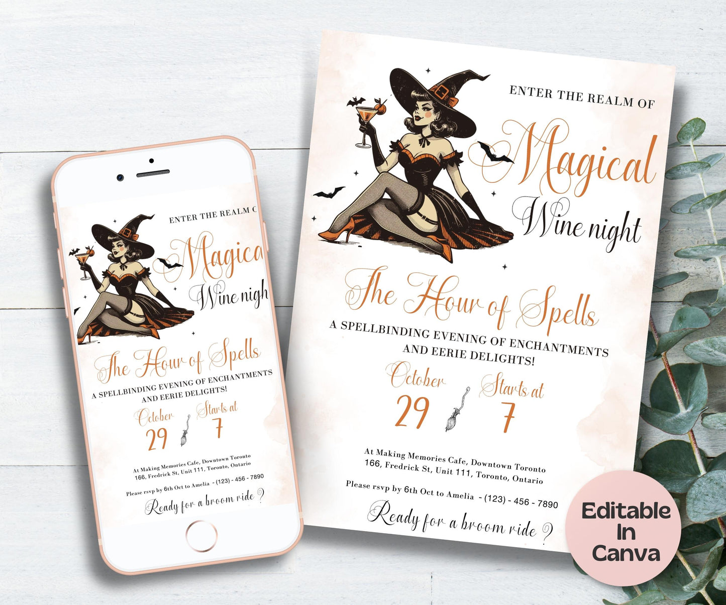 Canva Editable Halloween Tea Party Invite, Halloween party invite, Witch Tea Party Template, Halloween Bridal Shower, Gothic Brunch Invite-New Listings -TheHustlingCatLady-Templates