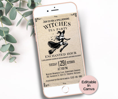 Vintage Halloween, Editable Halloween Tea Party Invite Witch Tea Party Template, Halloween Bridal Shower, Gothic Brunch Invite, girls night-New Listings -TheHustlingCatLady-Templates