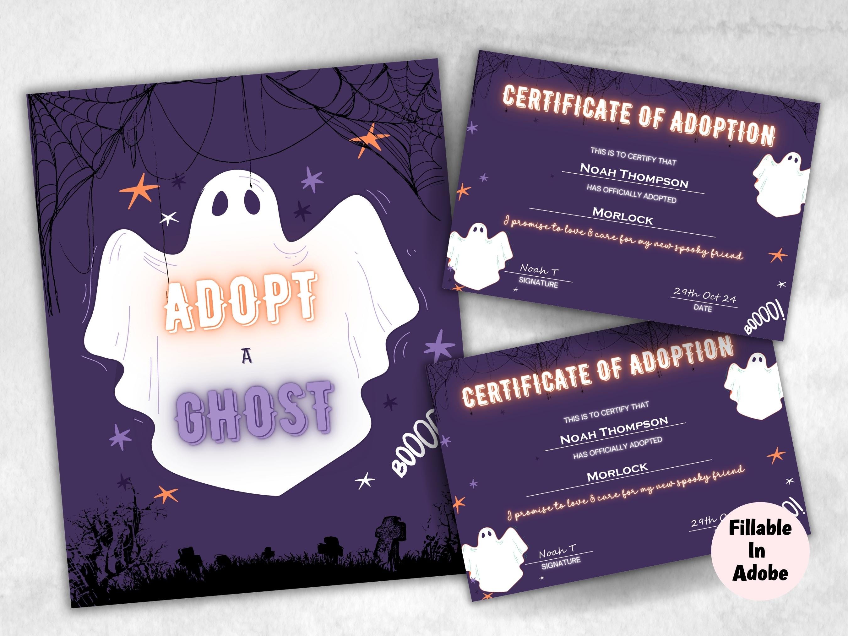 Adopt A Ghost Party Favors Printables, Halloween Ghost Activities, Adopt A Ghost Sign And Certificate, Spooktacular Halloween Party Decor-New Listings -TheHustlingCatLady-Party Games