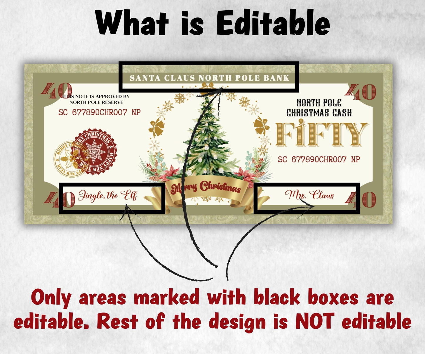 Editable Christmas Bucks, Ready To Print Christmas Play Money, North Pole Dollar Bill, Stocking Stuffer, Printable Christmas Money, Dollar-New Listings -TheHustlingCatLady-Party Games