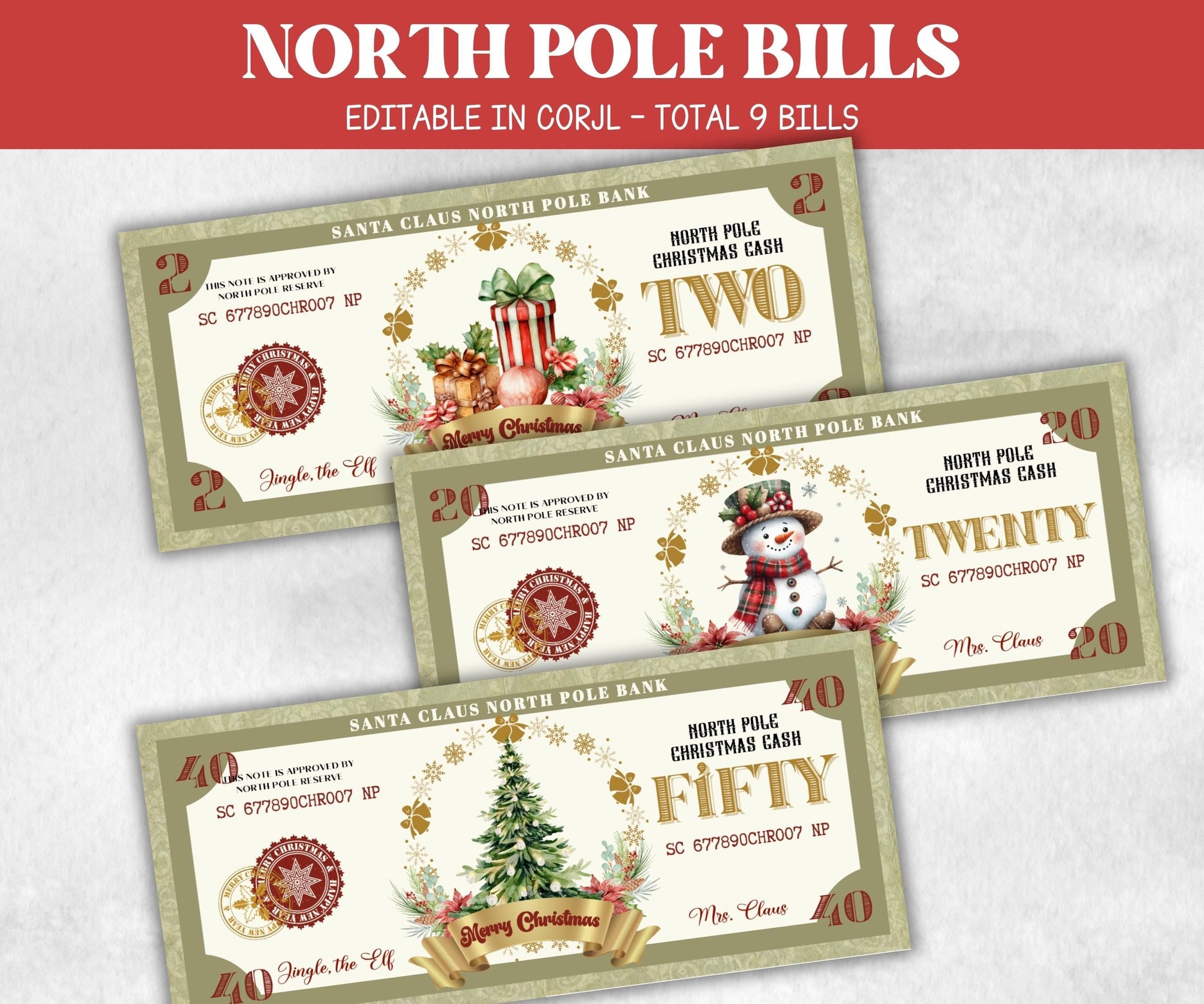 Editable Christmas Bucks, Ready To Print Christmas Play Money, North Pole Dollar Bill, Stocking Stuffer, Printable Christmas Money, Dollar-New Listings -TheHustlingCatLady-Party Games