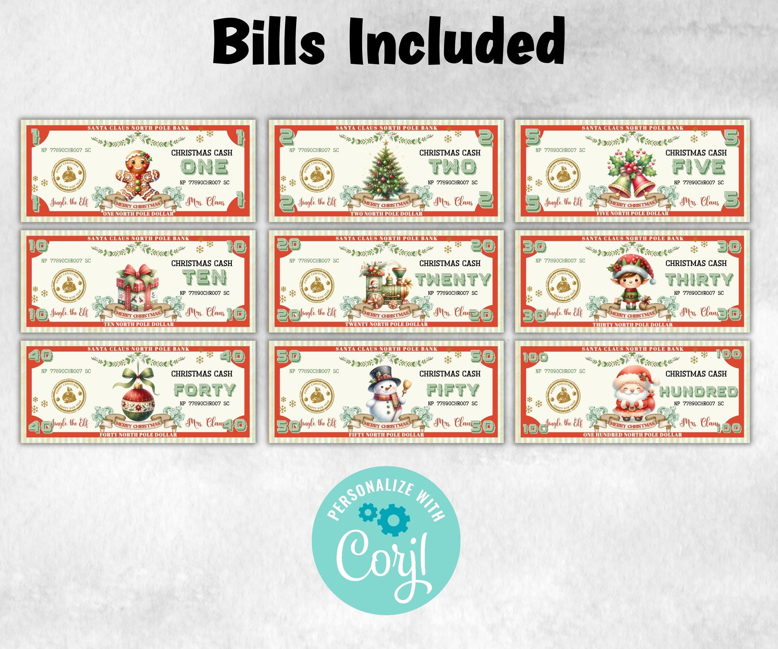 Ready To Print Christmas Play Money, North Pole Dollar Bill, Stocking Stuffer, Printable Christmas Money, Editable Christmas Bucks, Dollar-New Listings -TheHustlingCatLady-Party Games