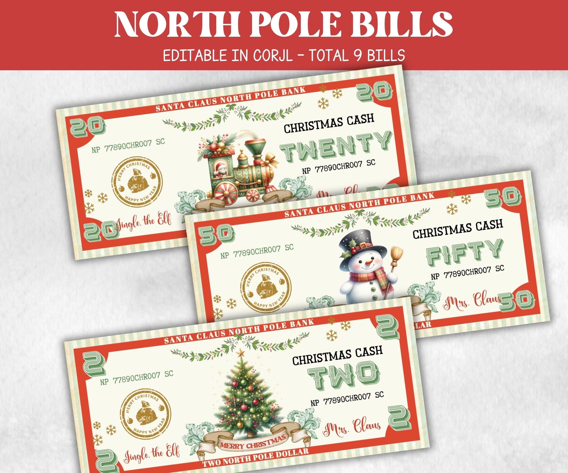 Ready To Print Christmas Play Money, North Pole Dollar Bill, Stocking Stuffer, Printable Christmas Money, Editable Christmas Bucks, Dollar – The Hustling Cat Lady for Free Printable Printable Christmas Money