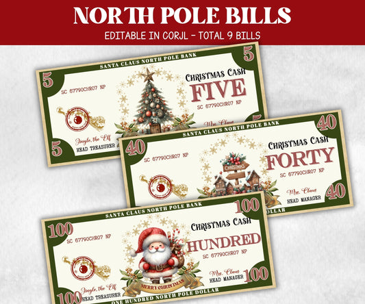 Stocking Stuffer, Ready To Print Christmas Play Money, North Pole Dollar Bill, Printable Christmas Money, Editable Christmas Bucks, Dollar-New Listings -TheHustlingCatLady-Party Games