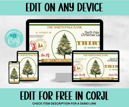 Printable Christmas Money, North Pole Dollar Bill, Stocking Stuffer, Ready To Print Christmas Play Money, Editable Christmas Bucks, Dollar-New Listings -TheHustlingCatLady-Party Games