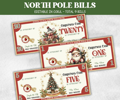 Ready To Print Christmas Bucks, Editable Christmas Play money, North Pole Dollar Bill, Stocking Stuffer, Printable Christmas Money, Dollar-New Listings -TheHustlingCatLady-Party Games