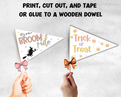 Halloween Printable Party Flags, Halloween Flag, Child Play Wand, Halloween Photo Prop, Halloween Wand, Kids Halloween Party, Trick or treat-New Listings -TheHustlingCatLady-Garlands, Flags & Bunting