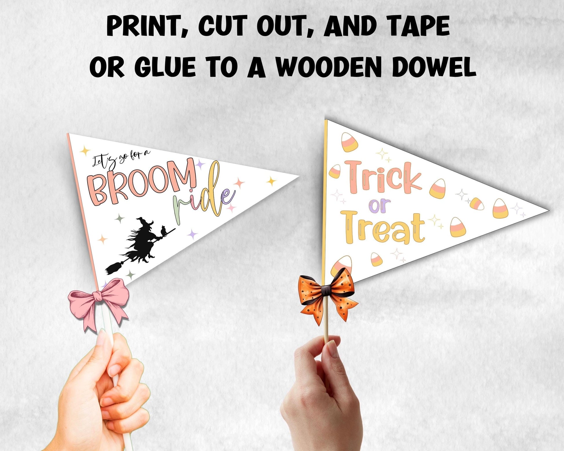 Halloween Printable Party Flags, Halloween Flag, Child Play Wand, Halloween Photo Prop, Halloween Wand, Kids Halloween Party, Trick or treat-New Listings -TheHustlingCatLady-Garlands, Flags & Bunting