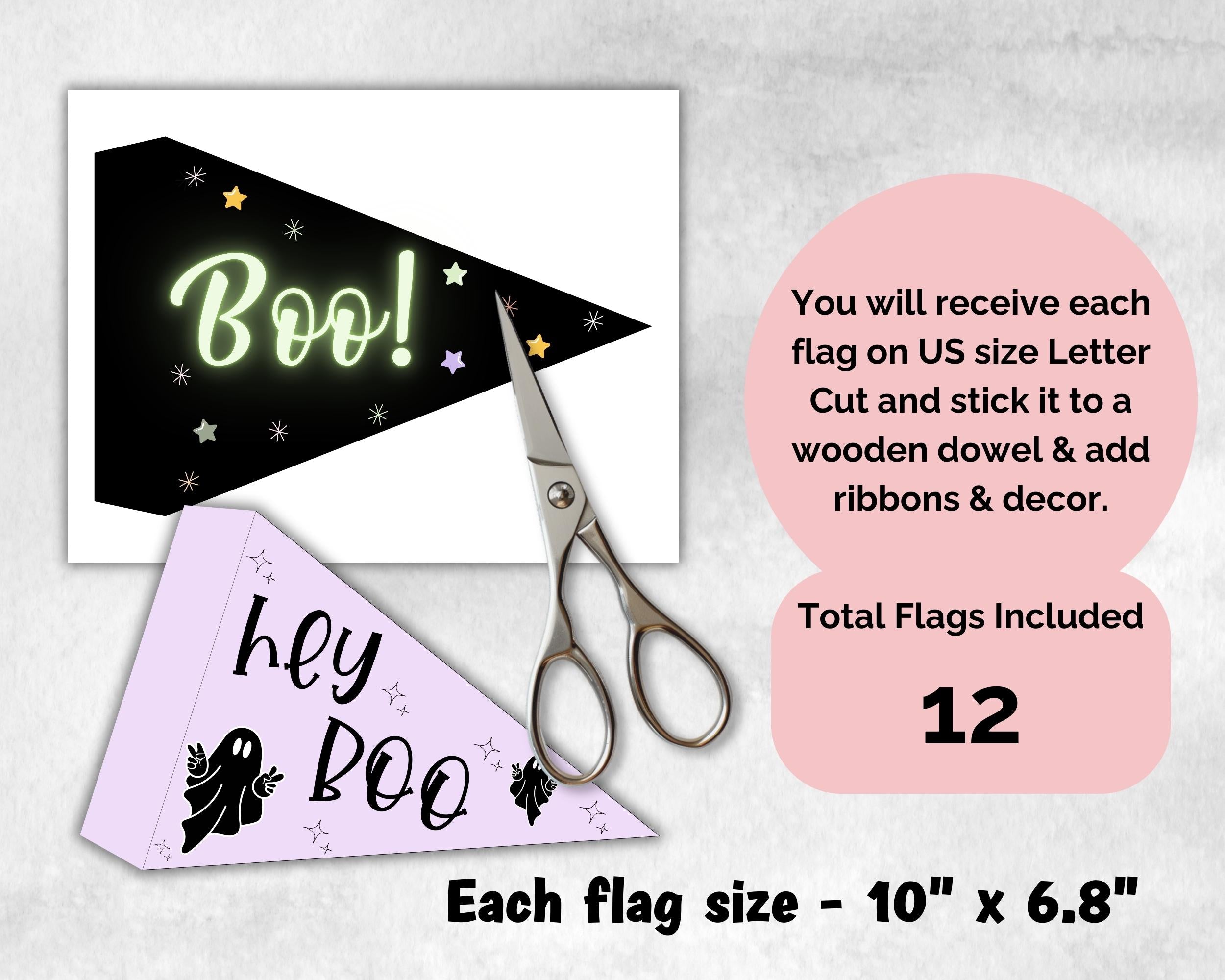 Hey Boo Halloween Flag, Child Play Wand, Halloween Photo Prop, Halloween Printable Flag, Wand, Kids Halloween Party, Trick or treat Wand-New Listings -TheHustlingCatLady-Garlands, Flags & Bunting