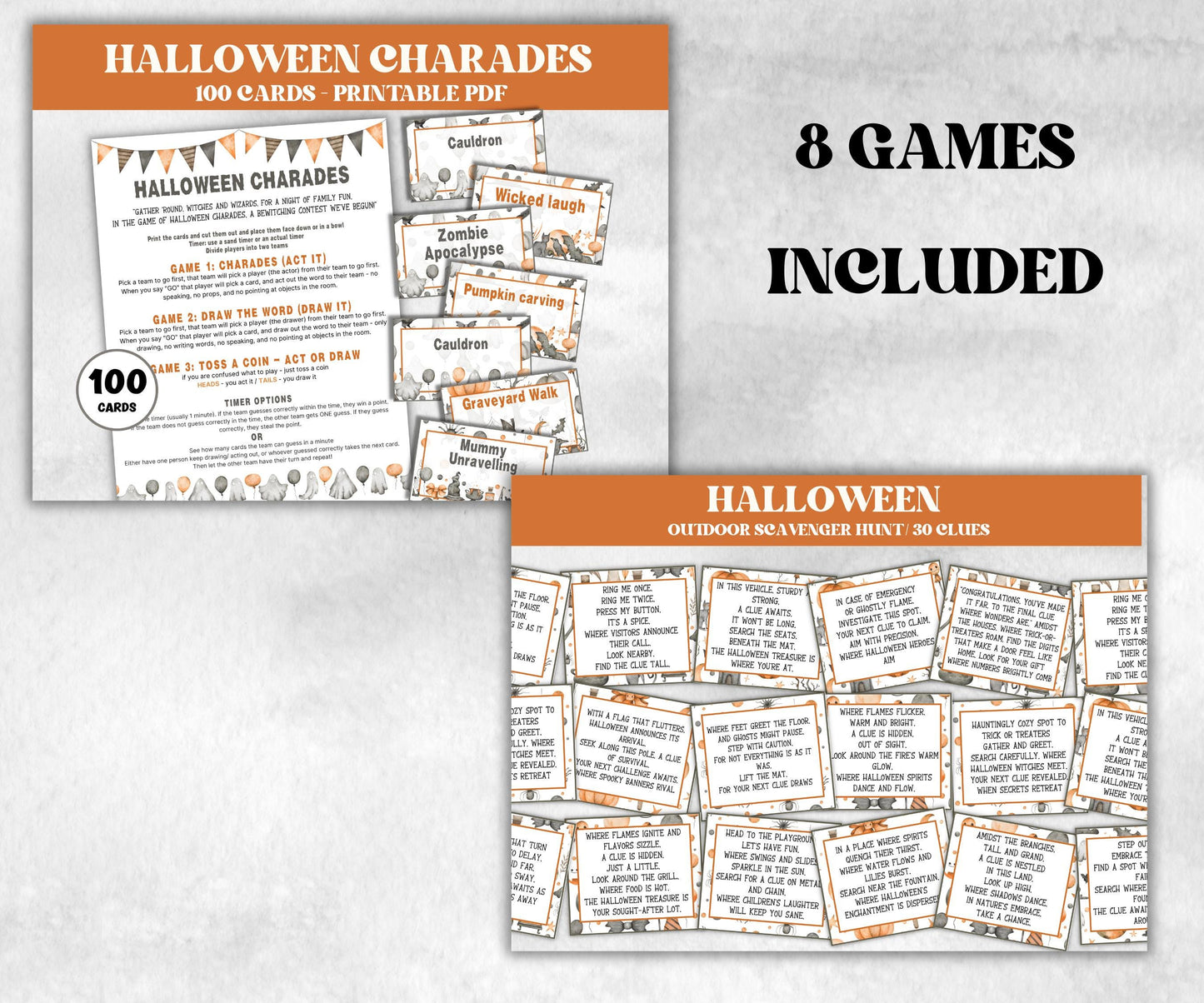 Halloween Games Bundle, Family Feud, Truth Or Scare, 5 Second Game, Scavenger Hunt, Charades, Taboo, Printable Halloween Party Activities-Halloween Printables -TheHustlingCatLady-Party Games