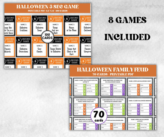 Halloween Games Bundle, Family Feud, Truth Or Scare, 5 Second Game, Scavenger Hunt, Charades, Taboo, Printable Halloween Party Activities-Halloween Printables -TheHustlingCatLady-Party Games