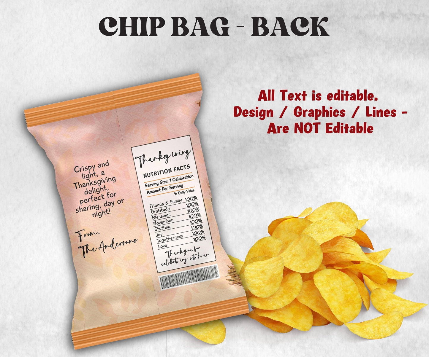 Harvest Pumpkin Chip Bag Template, Fall Party Favors, Thanksgiving Chip Bag Wrapper, Editable Thanksgiving Chip Bag, Printable Favor Bag-Thanksgiving -TheHustlingCatLady-Party Favors