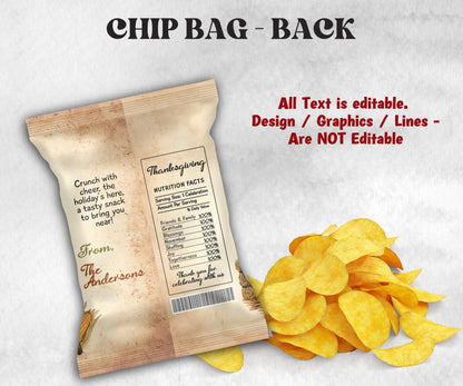 Pumpkin Gnome Chip Bag Template, Fall Party Favors, Thanksgiving Chip Bag Wrapper, Editable Thanksgiving Chip Bag, Printable Favor Bag-Thanksgiving -TheHustlingCatLady-Party Favors