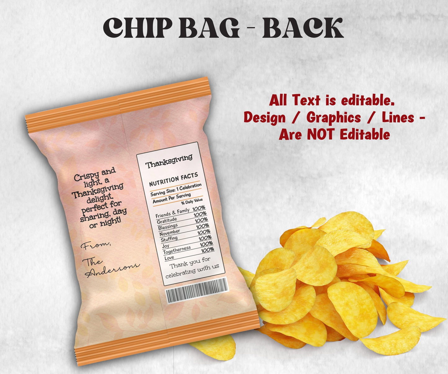 Harvest Wreath Chip Bag Template, Fall Party Favors, Thanksgiving Chip Bag Wrapper, Editable Thanksgiving Chip Bag, Printable Favor Bag-Thanksgiving -TheHustlingCatLady-Party Favors