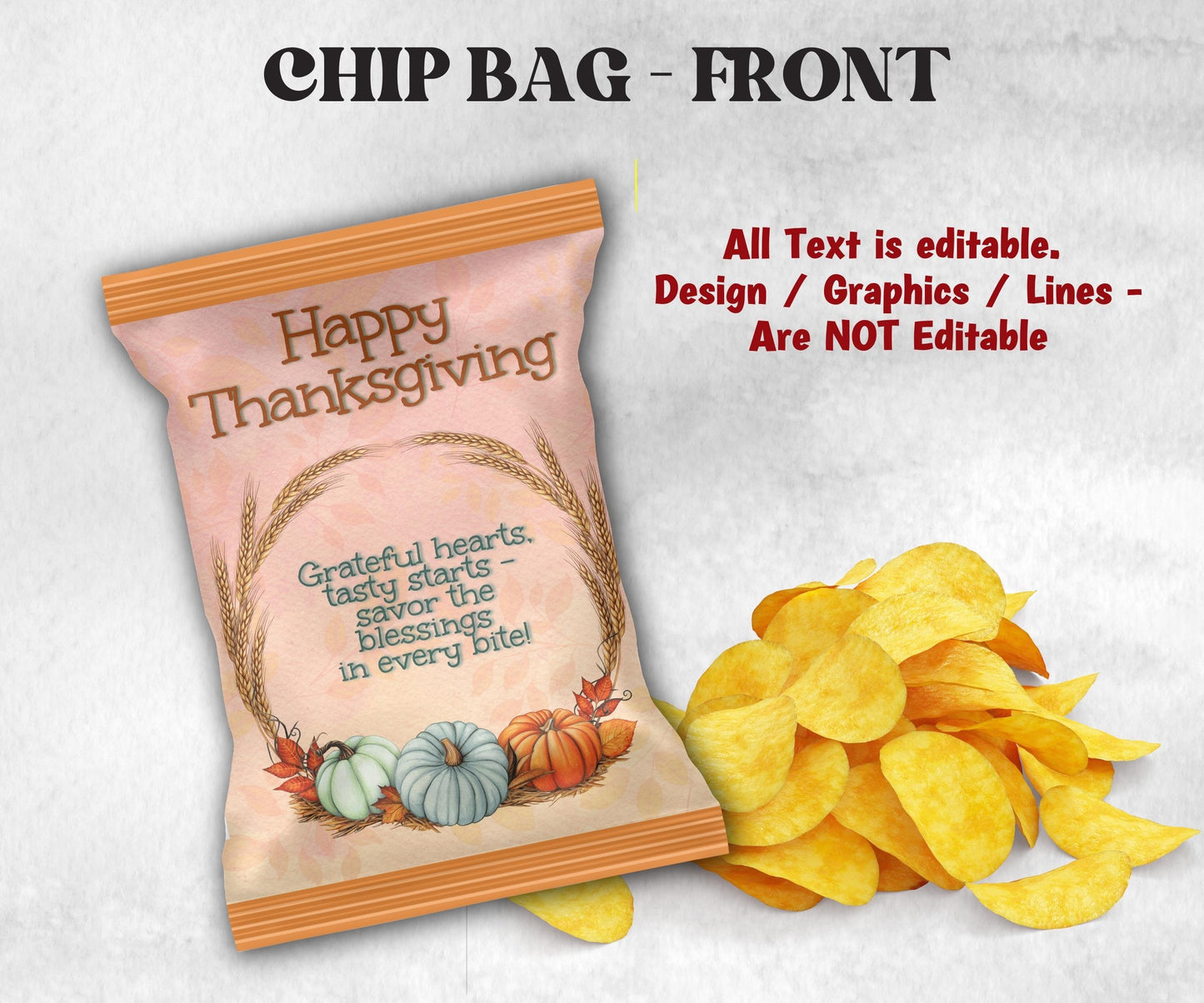 Harvest Wreath Chip Bag Template, Fall Party Favors, Thanksgiving Chip Bag Wrapper, Editable Thanksgiving Chip Bag, Printable Favor Bag-Thanksgiving -TheHustlingCatLady-Party Favors