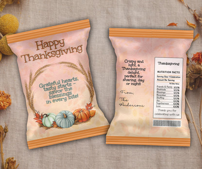 Harvest Wreath Chip Bag Template, Fall Party Favors, Thanksgiving Chip Bag Wrapper, Editable Thanksgiving Chip Bag, Printable Favor Bag-Thanksgiving -TheHustlingCatLady-Party Favors