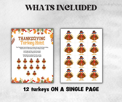 Thanksgiving Turkey Scavenger Hunt Game, Printable Family Game, Fun for Kids, Thanksgiving Kids activity, Friendsgiving game, Family Holiday-Thanksgiving -TheHustlingCatLady-Party Games