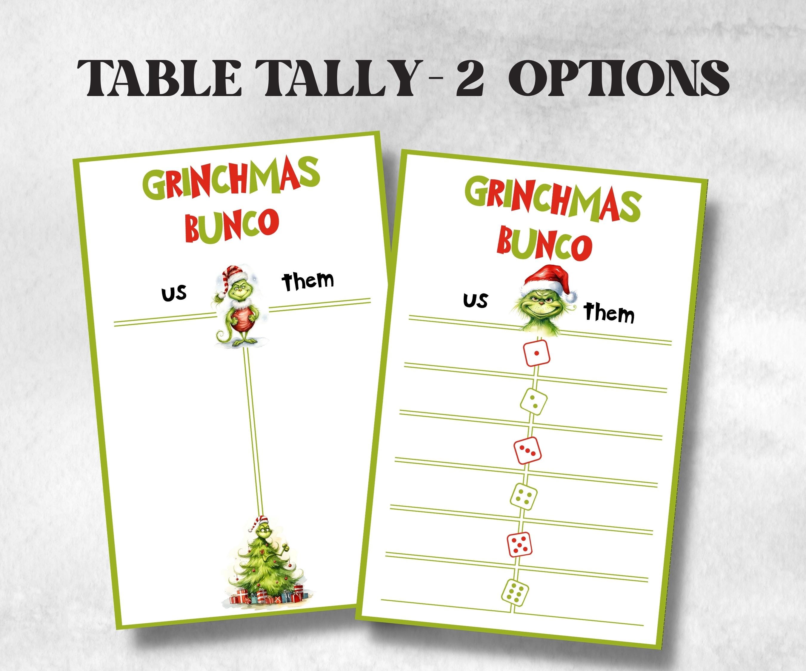 Grinchmas Bunco Party, Grinchmas Bunco Night, Printable Grinchmas Bunco Score Sheet, , Bunco Game, Tally Sheet, bunco score cards, merry-Christmas -TheHustlingCatLady-Party Games