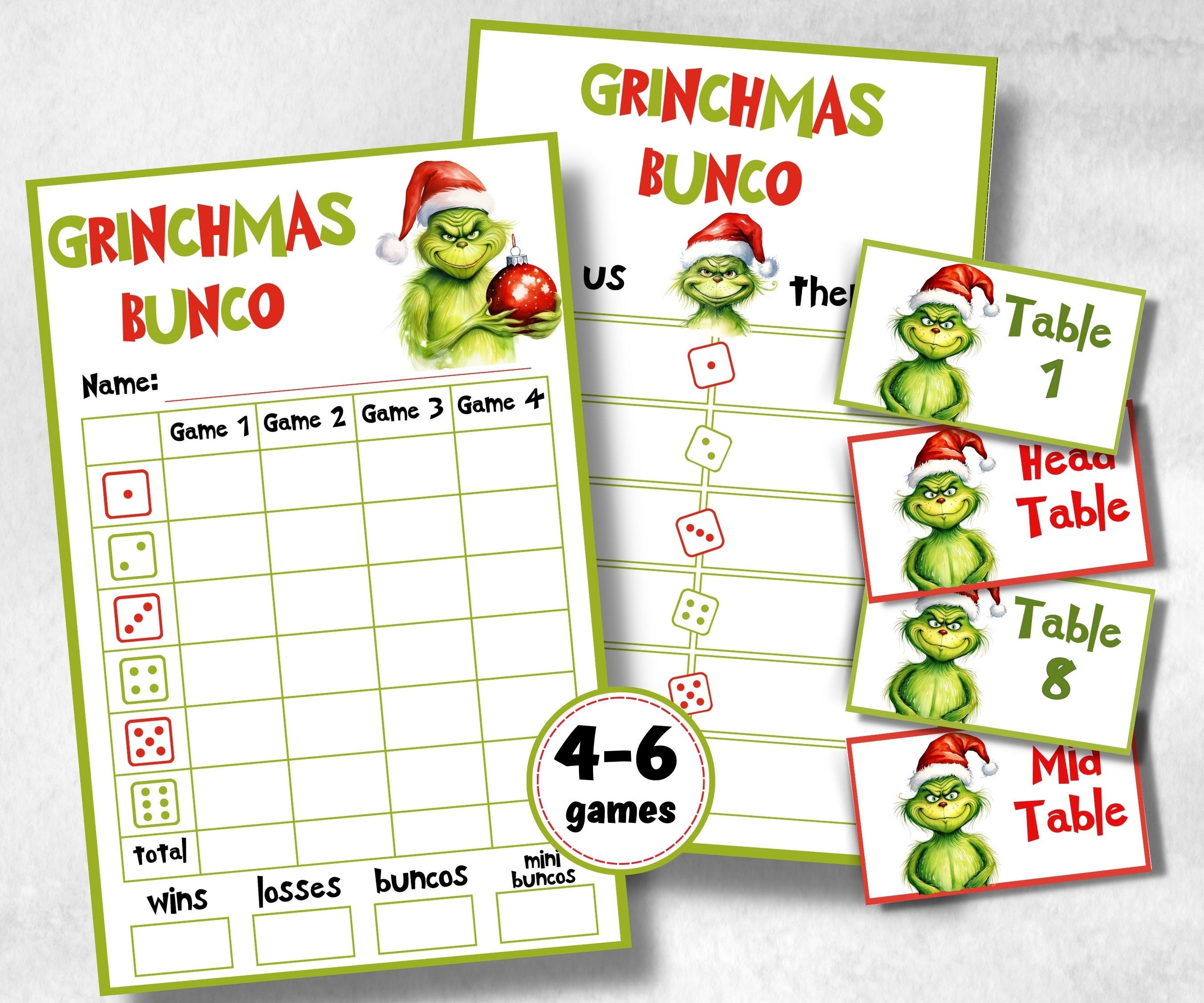 Grinchmas Bunco Party, Grinchmas Bunco Night, Printable Grinchmas Bunco Score Sheet, , Bunco Game, Tally Sheet, bunco score cards, merry-Christmas -TheHustlingCatLady-Party Games