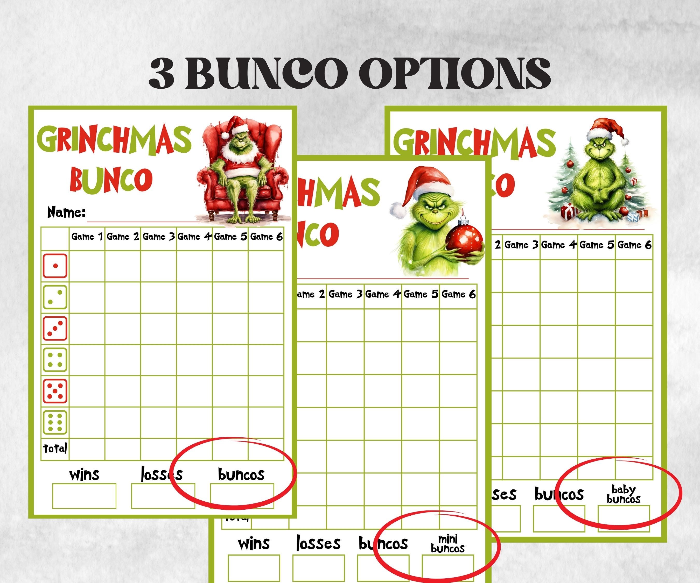 Grinchmas Bunco Party, Grinchmas Bunco Night, Printable Grinchmas Bunco Score Sheet, , Bunco Game, Tally Sheet, bunco score cards, merry-Christmas -TheHustlingCatLady-Party Games