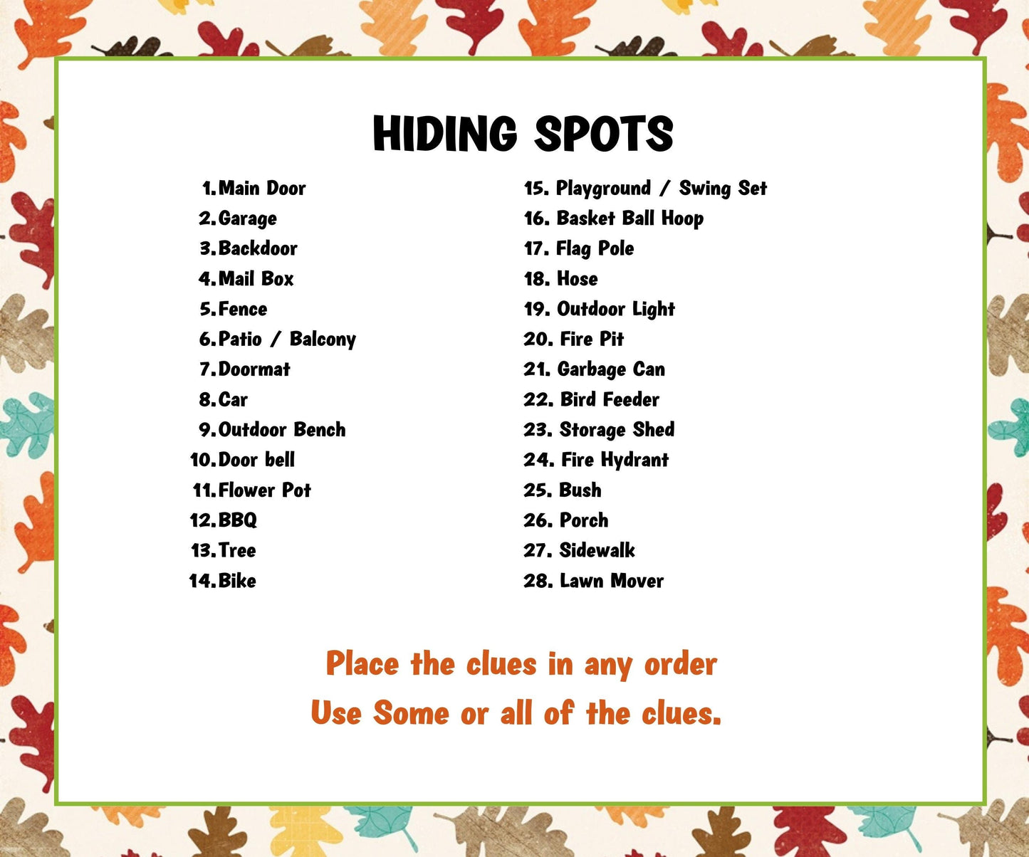 Outdoor Scavenger Hunt Clues for Kids, Outdoor Thanksgiving Scavenger Hunt, Fun Family Activity, Fall Treasure Hunt, Printable Game for Kids-Thanksgiving -TheHustlingCatLady-Party Games