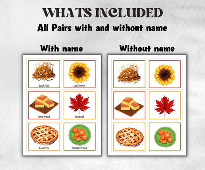 Thanksgiving Memory Pairs, 42 Pairs, Memory Card Game, Thanksgiving Kids activity, Fall Memory Game card, Friendsgiving game, Family Holiday-Thanksgiving -TheHustlingCatLady-Party Games