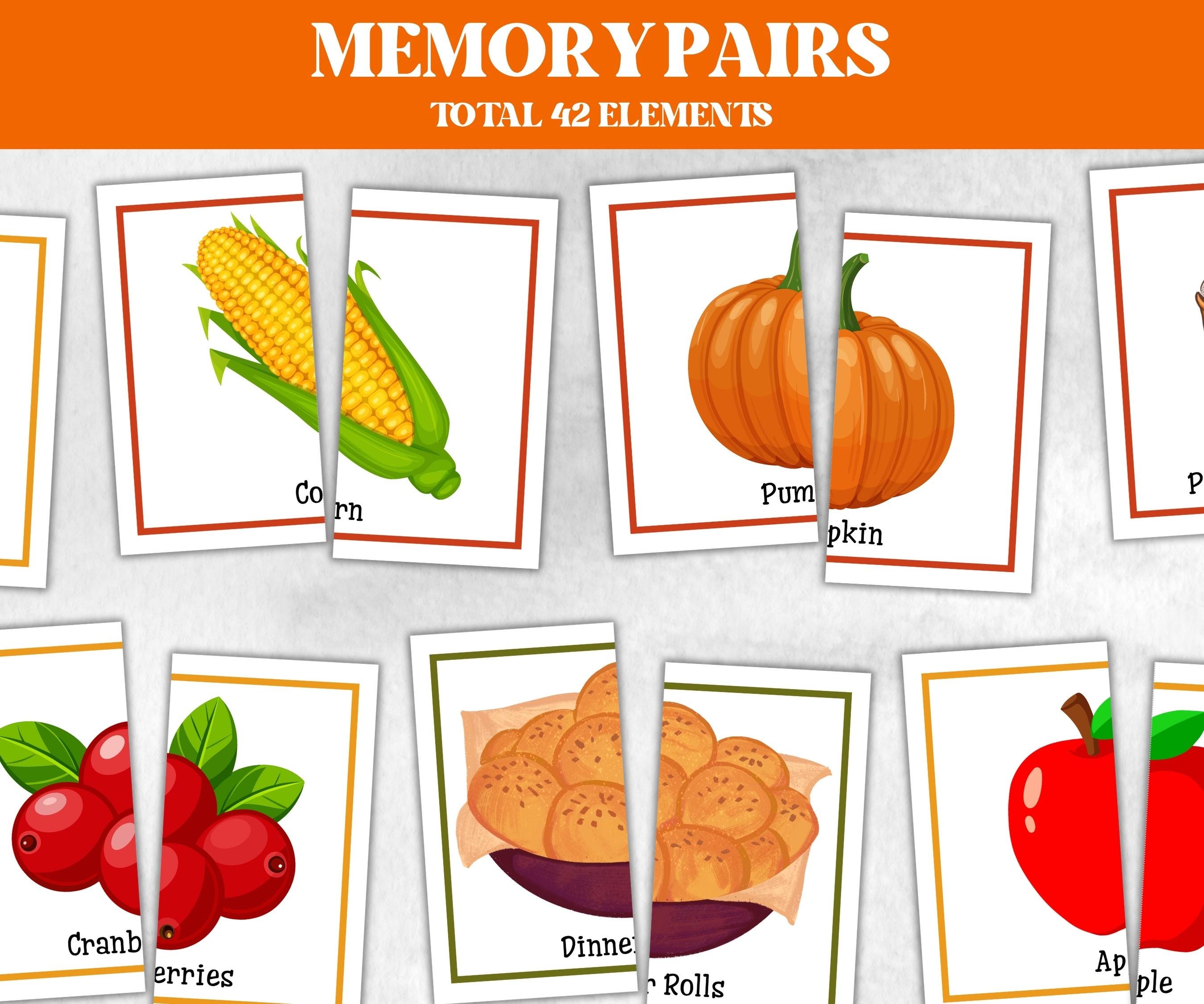 Thanksgiving Memory Card Game, 42 Pairs, Memory Pairs, Thanksgiving Kids activity, Fall Memory Game card, Friendsgiving game, Family Holiday-Thanksgiving -TheHustlingCatLady-Party Games