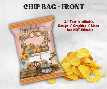 Thanksgiving Chip Bag Wrapper, Editable Thanksgiving Chip Bag, Chip Bag Template, Printable Favor Bags, Fall Harvest Party Favors, Dinner-Thanksgiving -TheHustlingCatLady-Party Favors