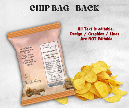 Thanksgiving Chip Bag Wrapper, Editable Thanksgiving Chip Bag, Chip Bag Template, Printable Favor Bags, Fall Harvest Party Favors, Dinner-Thanksgiving -TheHustlingCatLady-Party Favors