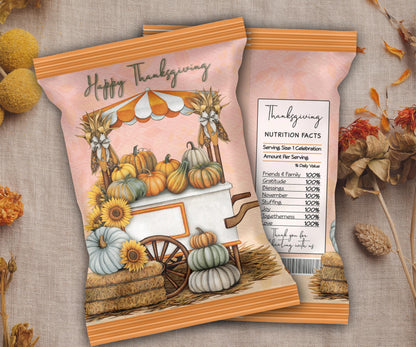 Thanksgiving Chip Bag Wrapper, Editable Thanksgiving Chip Bag, Chip Bag Template, Printable Favor Bags, Fall Harvest Party Favors, Dinner-Thanksgiving -TheHustlingCatLady-Party Favors