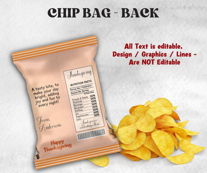 Gnome Chip Bag Template, Thanksgiving Chip Bag Wrapper, Editable Thanksgiving Chip Bag, Printable Favor Bags, Fall Harvest Party Favors-Thanksgiving -TheHustlingCatLady-Party Favors