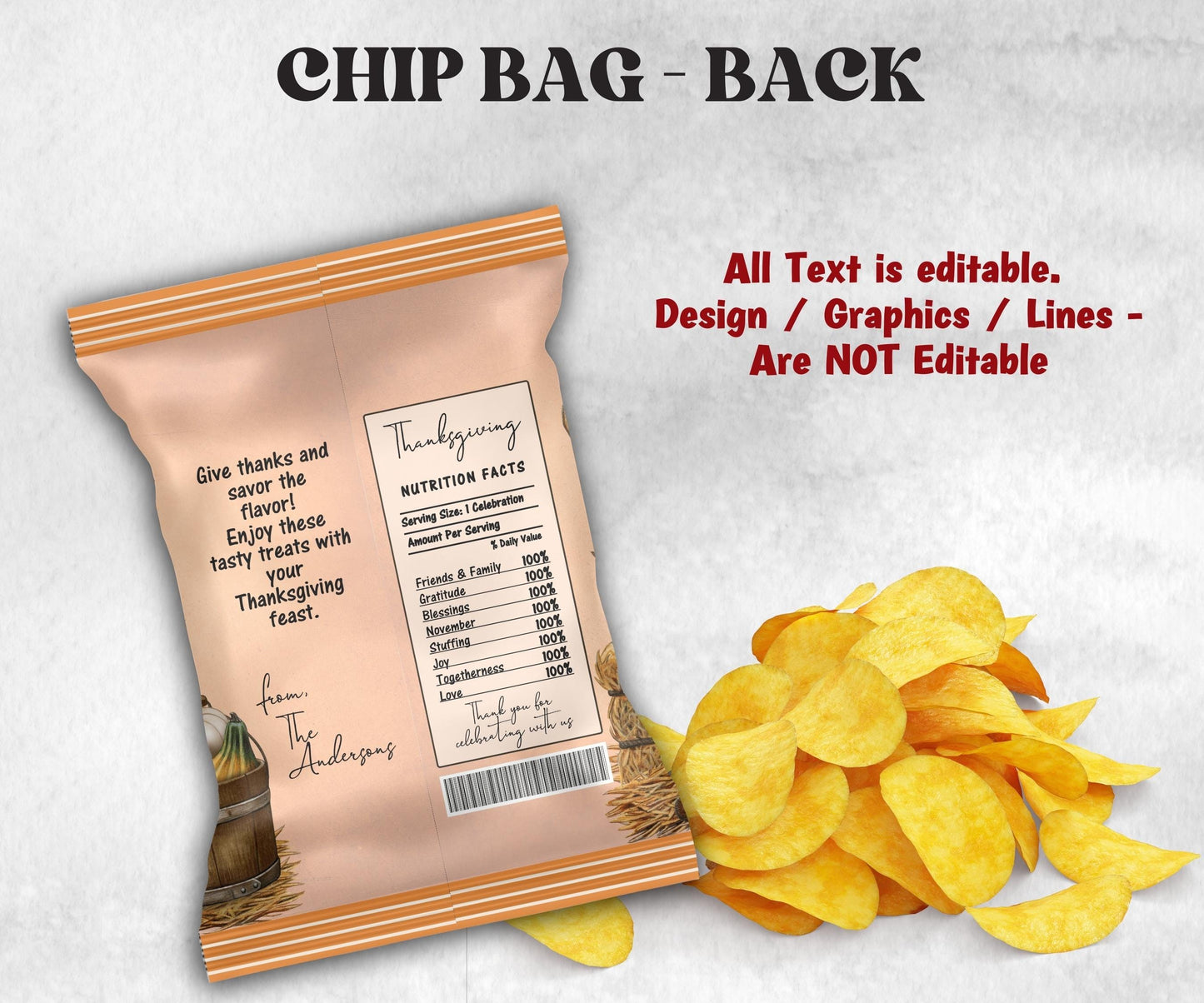 Fall Harvest Party Favors, Gnome Chip Bag Template, Thanksgiving Chip Bag Wrapper, Editable Thanksgiving Chip Bag, Printable Favor Bags-Thanksgiving -TheHustlingCatLady-Party Favors