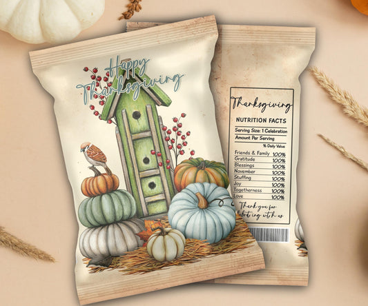 Pumpkin Chip Bag Template, Fall Harvest Party Favors, Thanksgiving Chip Bag Wrapper, Editable Thanksgiving Chip Bag, Printable Favor Bags-Thanksgiving -TheHustlingCatLady-Party Favors