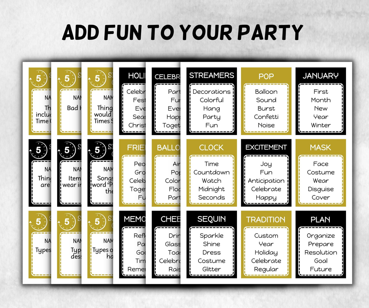 New Year's Taboo, Printable Taboo Game, Fun Winter Activity, Get Kids Talking, Kids New Year's Eve, New Year Party, Holiday Party Game- -TheHustlingCatLady-Party Games