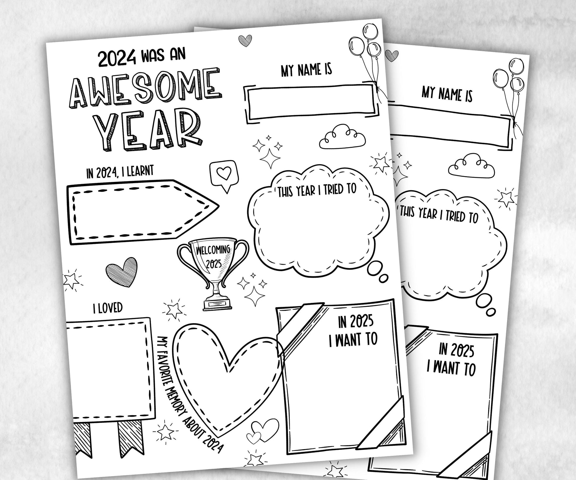 New Year Classroom Activity, Kids Year in review, year recap printable, end of year recap, new years eve activity, Kids New Year's Game- -TheHustlingCatLady-Party Games