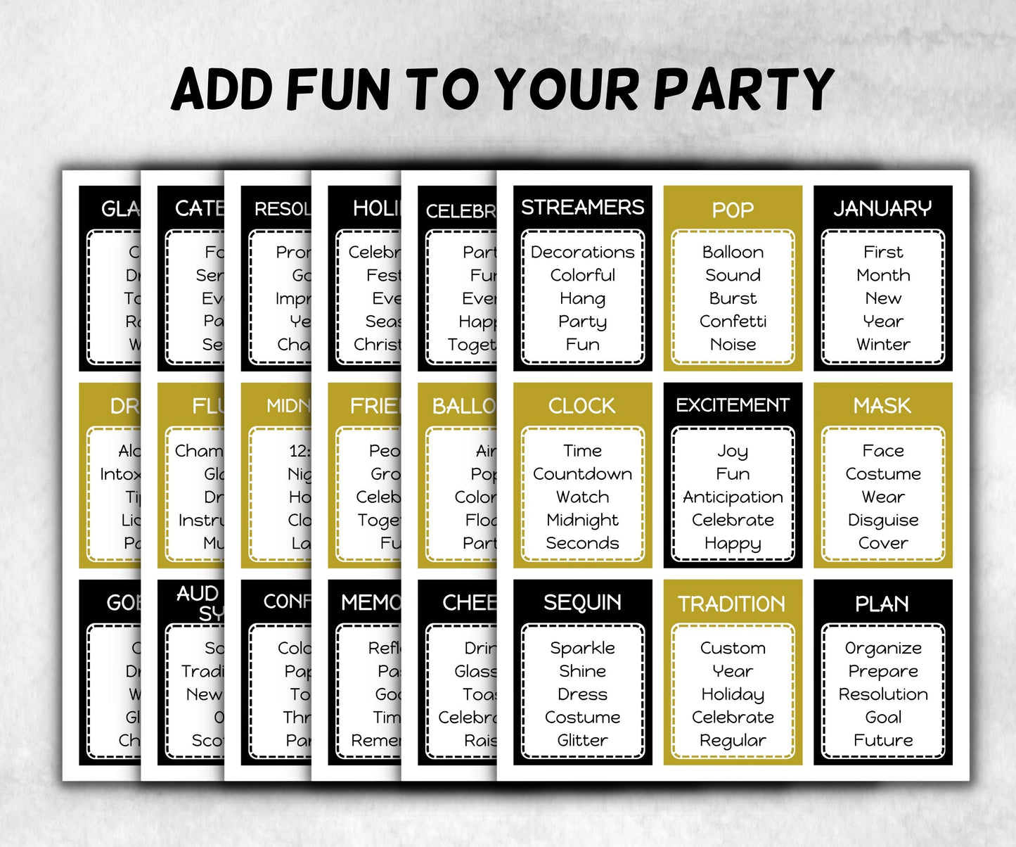 New Year's Taboo, Printable Taboo Game, Fun Winter Activity, Get Kids Talking, Kids New Year's Eve, New Year Party, Holiday Party Game- -TheHustlingCatLady-Party Games