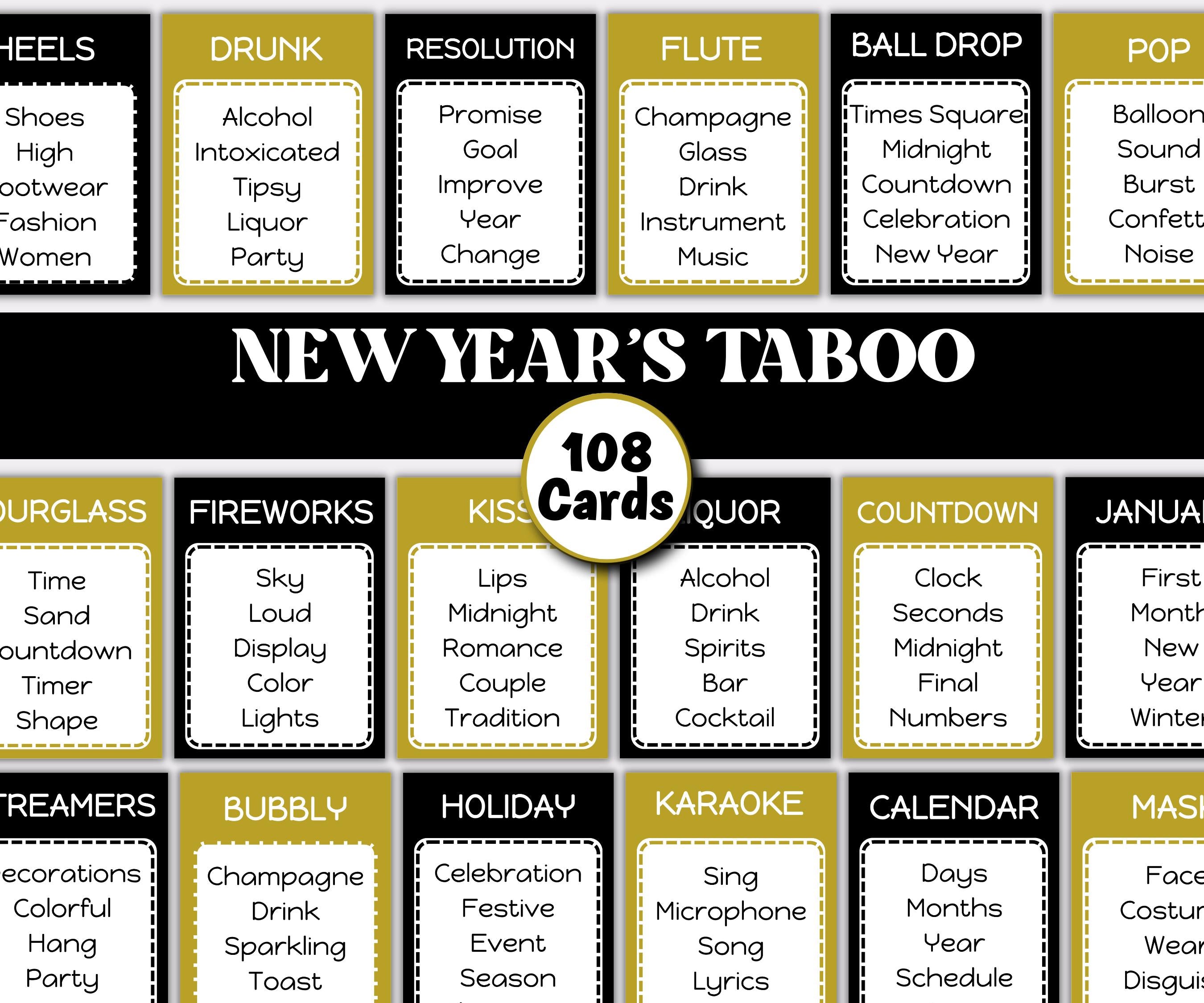 New Year's Taboo, Printable Taboo Game, Fun Winter Activity, Get Kids Talking, Kids New Year's Eve, New Year Party, Holiday Party Game- -TheHustlingCatLady-Party Games