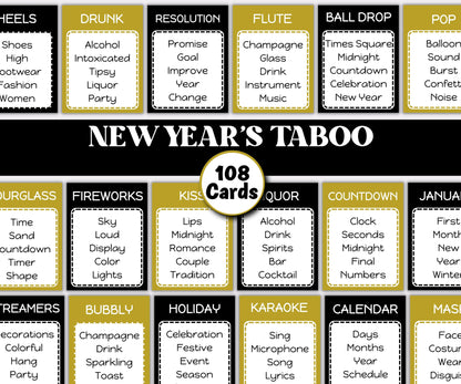 New Year's Taboo, Printable Taboo Game, Fun Winter Activity, Get Kids Talking, Kids New Year's Eve, New Year Party, Holiday Party Game- -TheHustlingCatLady-Party Games