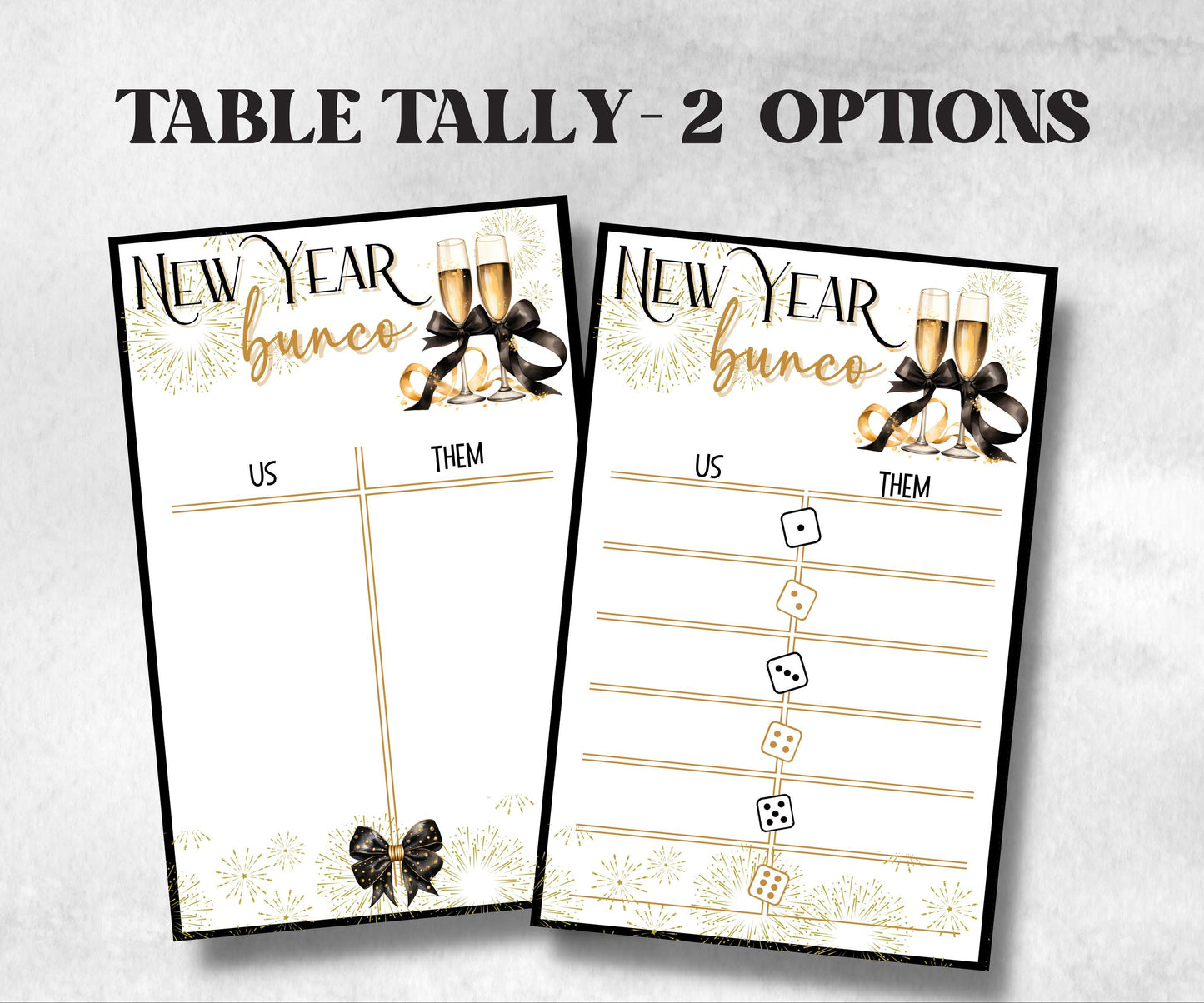 NYE Bunco Night Essentials, New Year Bunco Score Sheets, bunco tally sheets, bunco game night, new year bunco, New Year Bunco Party Supplies- -TheHustlingCatLady-Party Games