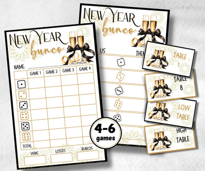 NYE Bunco Night Essentials, New Year Bunco Score Sheets, bunco tally sheets, bunco game night, new year bunco, New Year Bunco Party Supplies- -TheHustlingCatLady-Party Games