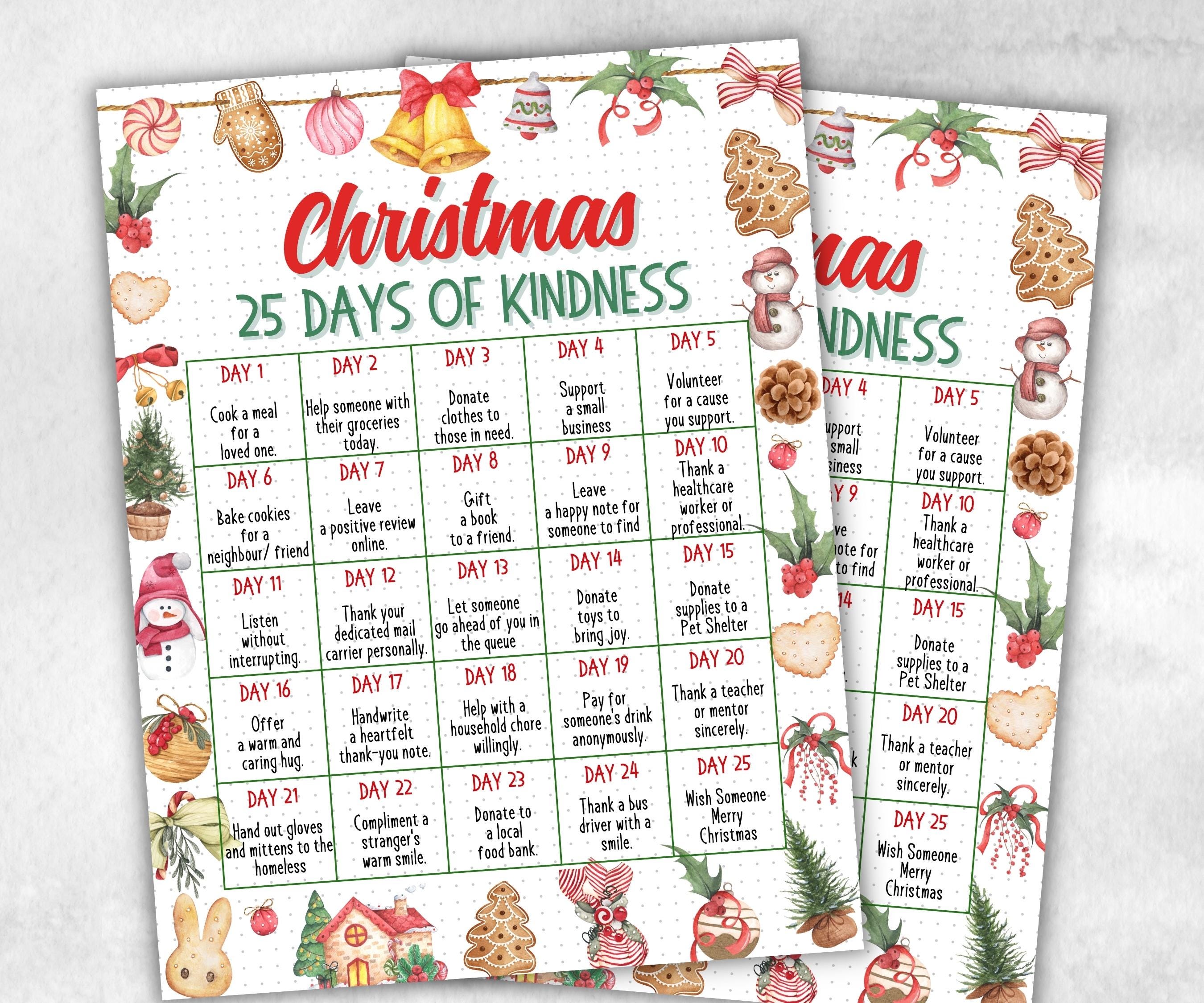 Christmas Kindness Card, Random Acts of Kindness, Advent Ideas, 24 Days of Kindness, Kid Friendly Activities, Kindness Challenge, Classroom-Christmas -TheHustlingCatLady-Party Games