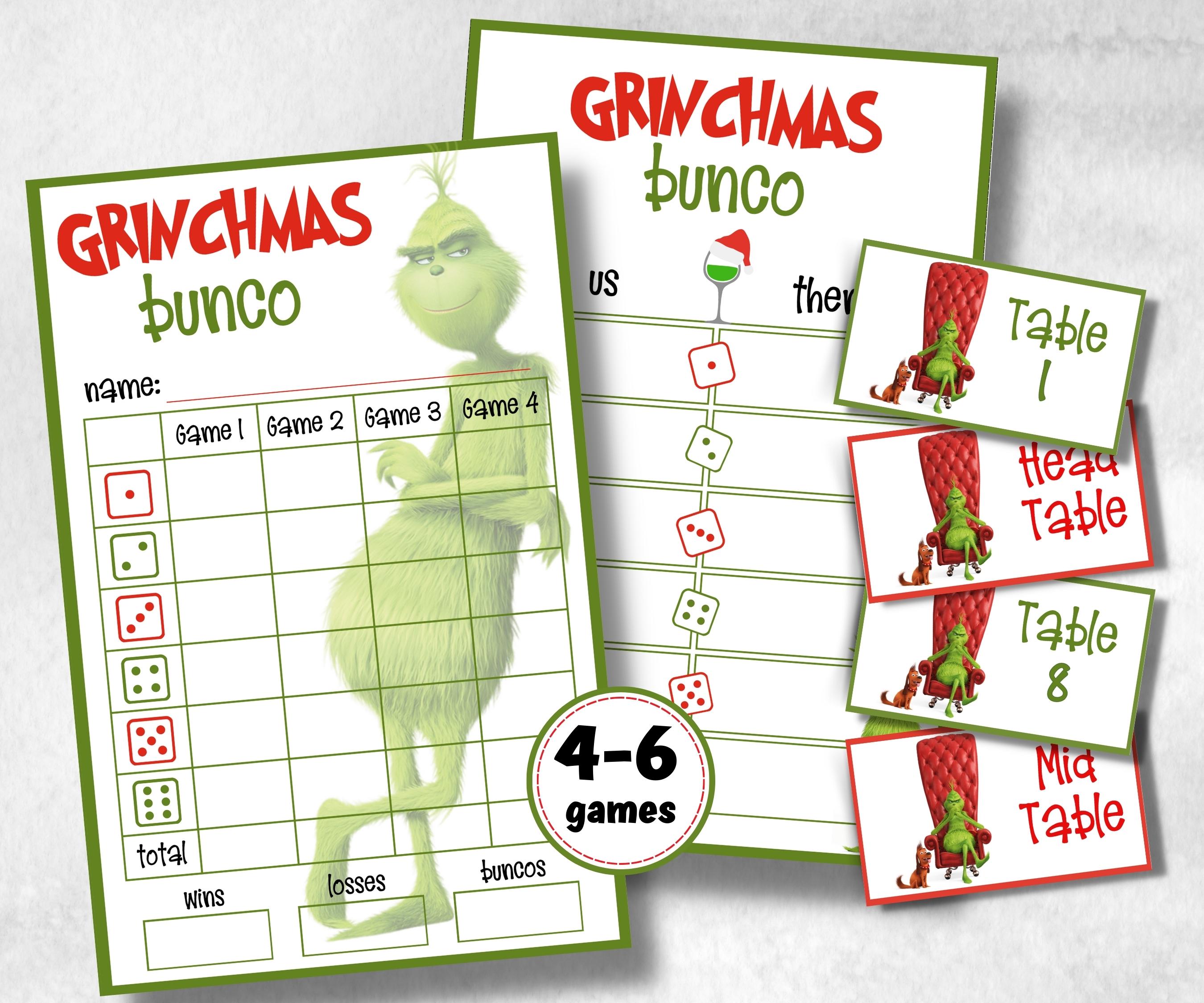 Grinchmas Bunco Night, Printable Grinchmas Bunco Score Sheet, Grinchmas Bunco Invitation, Bunco Game, Tally Sheet, bunco score cards, merry-Christmas -TheHustlingCatLady-Party Games