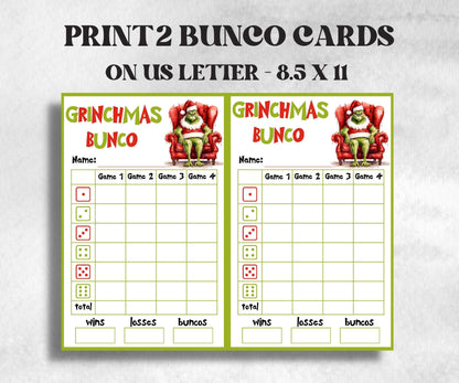 Grinchmas Bunco Party, Grinchmas Bunco Night, Printable Grinchmas Bunco Score Sheet, , Bunco Game, Tally Sheet, bunco score cards, merry-Christmas -TheHustlingCatLady-Party Games