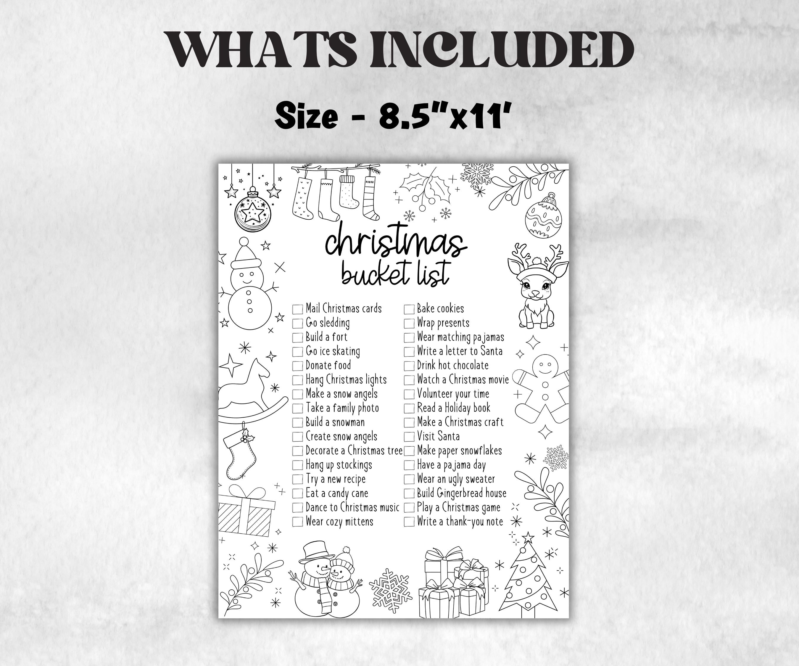 Coloring Page Christmas Bucket List Printable, Holiday Activities Checklist, Family Fun Ideas, Family Traditions, Kids Christmas Checklist-Christmas -TheHustlingCatLady-Party Games