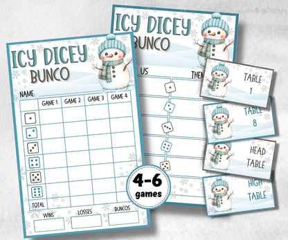 Winter Bunco Night, Printable Winter Bunco Score Sheet, Winter Bunco Table Cards, Bunco Game, Tally Sheet, bunco score cards, December Bunco-Christmas -TheHustlingCatLady-Party Games